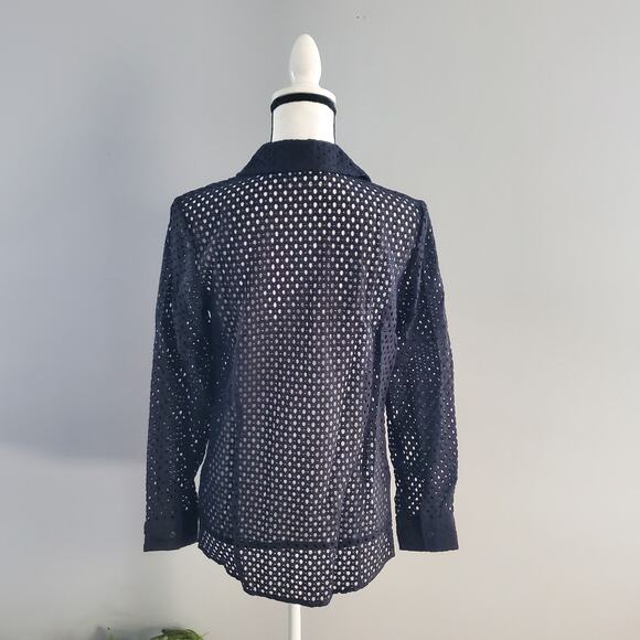 denim & co Black Netted Long Sleeve Button Down Shirt XS - Picture 2 of 7